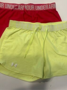 Under Armour Women’s Heatgear Neon Yellow and Pink Performance Shorts